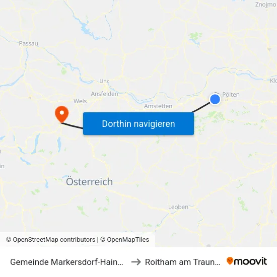 Gemeinde Markersdorf-Haindorf to Roitham am Traunfall map
