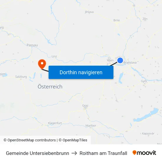 Gemeinde Untersiebenbrunn to Roitham am Traunfall map