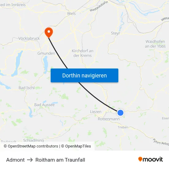 Admont to Roitham am Traunfall map