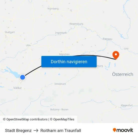Stadt Bregenz to Roitham am Traunfall map