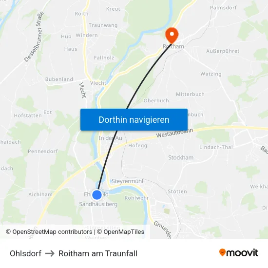 Ohlsdorf to Roitham am Traunfall map