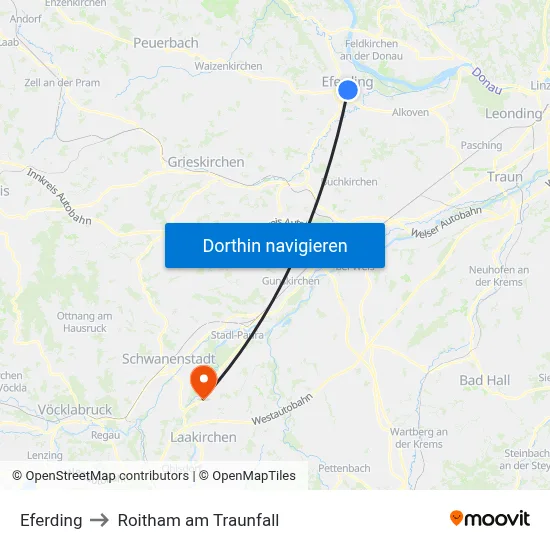 Eferding to Roitham am Traunfall map