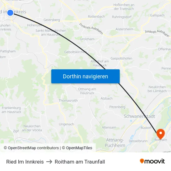 Ried Im Innkreis to Roitham am Traunfall map