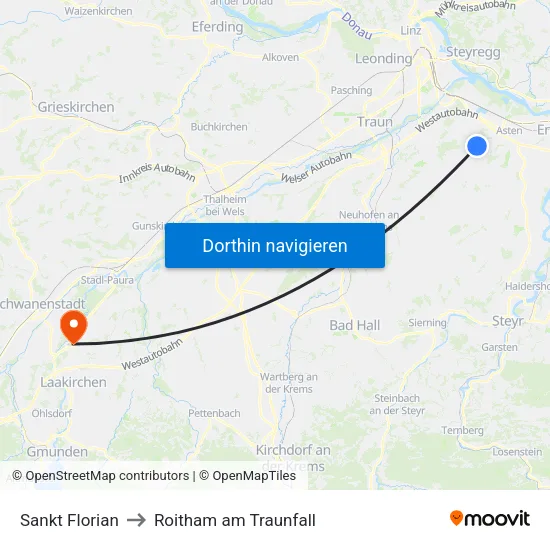 Sankt Florian to Roitham am Traunfall map