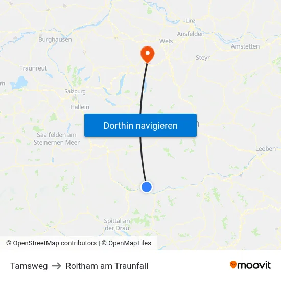 Tamsweg to Roitham am Traunfall map