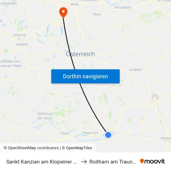 Sankt Kanzian am Klopeiner See to Roitham am Traunfall map
