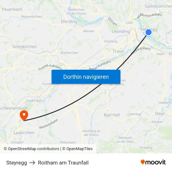 Steyregg to Roitham am Traunfall map