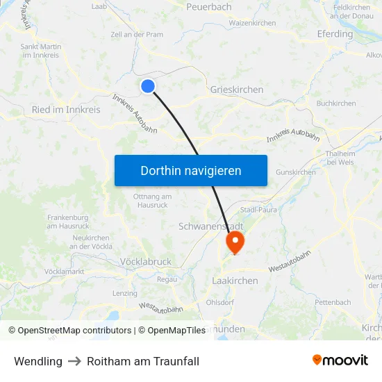 Wendling to Roitham am Traunfall map