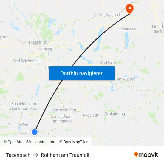 Taxenbach to Roitham am Traunfall map
