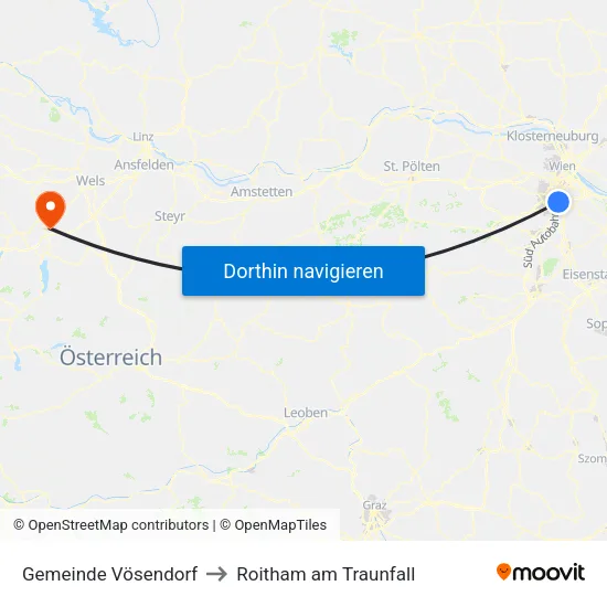Gemeinde Vösendorf to Roitham am Traunfall map