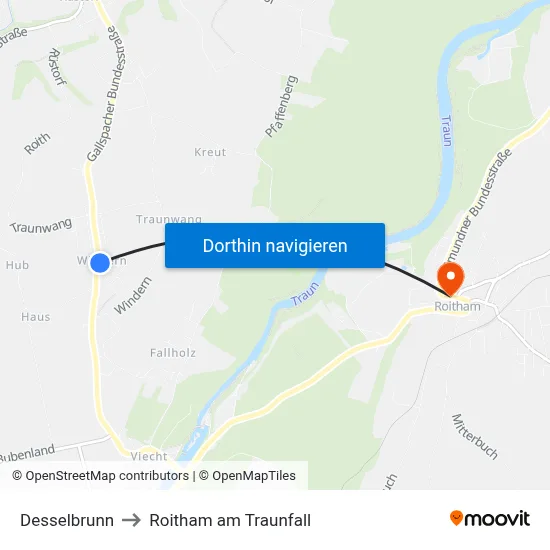 Desselbrunn to Roitham am Traunfall map