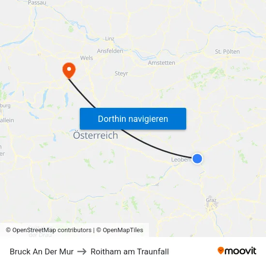 Bruck An Der Mur to Roitham am Traunfall map