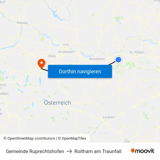 Gemeinde Ruprechtshofen to Roitham am Traunfall map