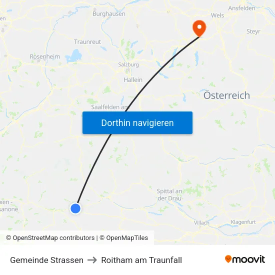 Gemeinde Strassen to Roitham am Traunfall map