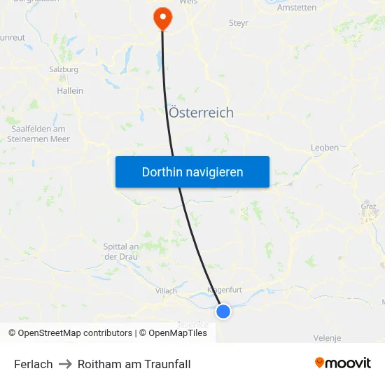 Ferlach to Roitham am Traunfall map