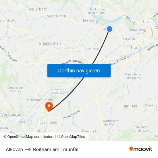 Alkoven to Roitham am Traunfall map