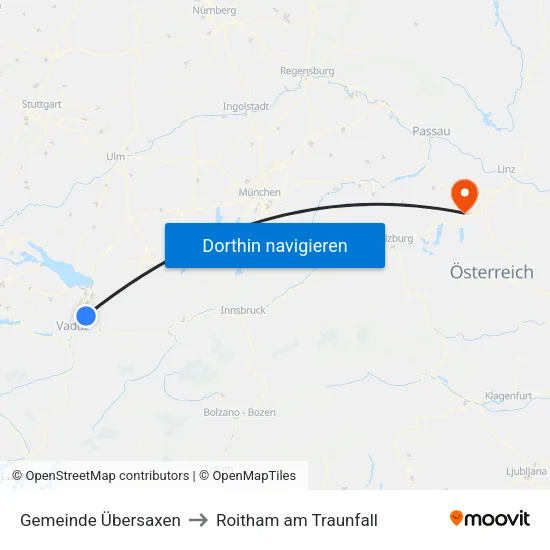 Gemeinde Übersaxen to Roitham am Traunfall map