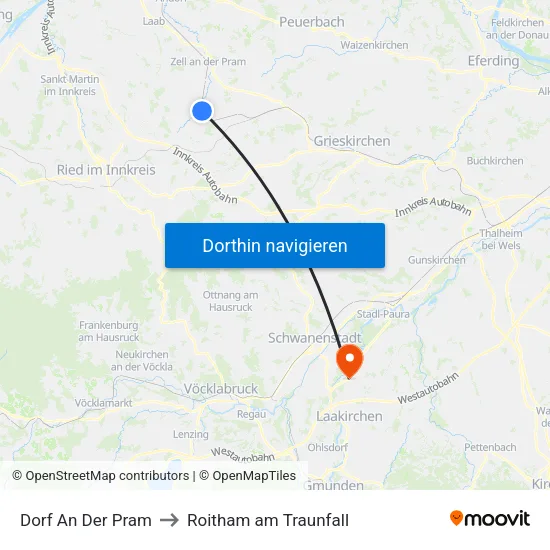 Dorf An Der Pram to Roitham am Traunfall map