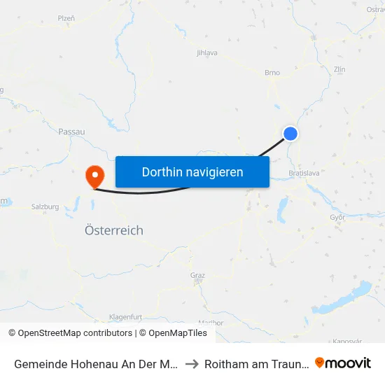 Gemeinde Hohenau An Der March to Roitham am Traunfall map