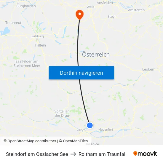 Steindorf am Ossiacher See to Roitham am Traunfall map