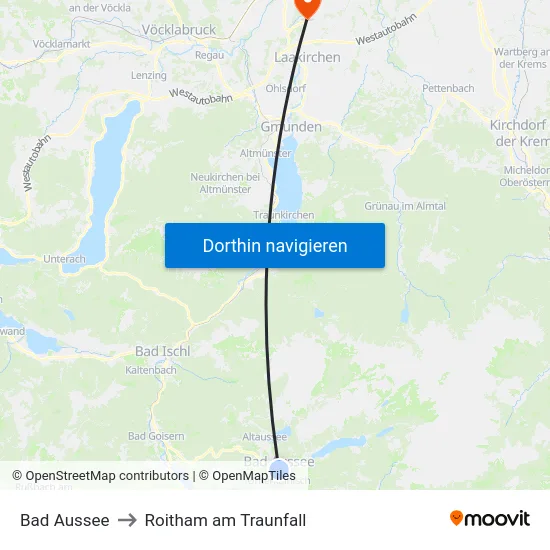 Bad Aussee to Roitham am Traunfall map