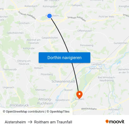 Aistersheim to Roitham am Traunfall map