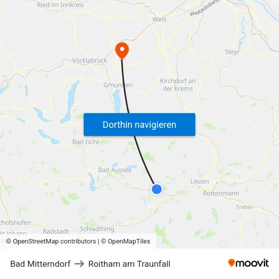 Bad Mitterndorf to Roitham am Traunfall map