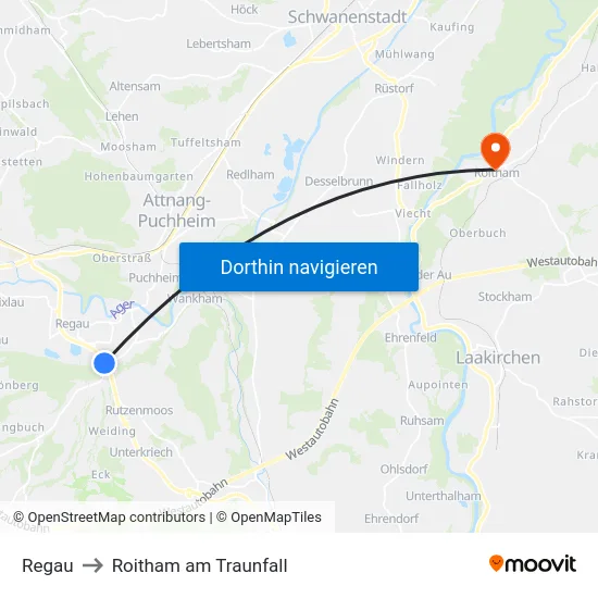 Regau to Roitham am Traunfall map