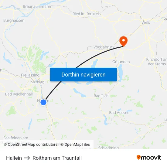 Hallein to Roitham am Traunfall map