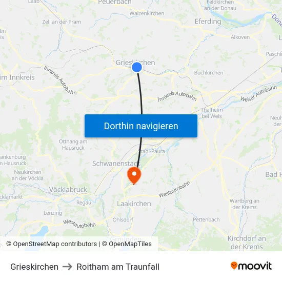 Grieskirchen to Roitham am Traunfall map