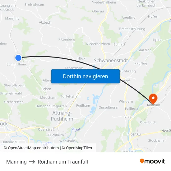 Manning to Roitham am Traunfall map
