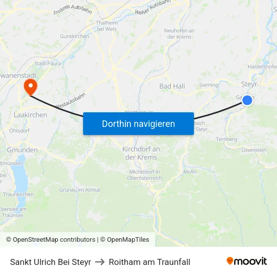 Sankt Ulrich Bei Steyr to Roitham am Traunfall map