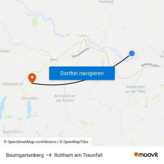 Baumgartenberg to Roitham am Traunfall map