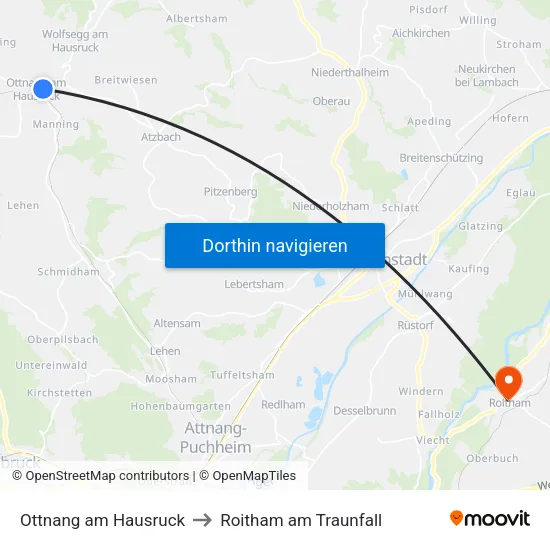 Ottnang am Hausruck to Roitham am Traunfall map