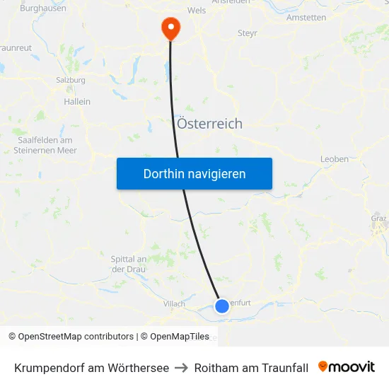 Krumpendorf am Wörthersee to Roitham am Traunfall map