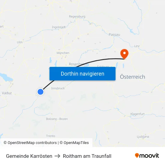 Gemeinde Karrösten to Roitham am Traunfall map