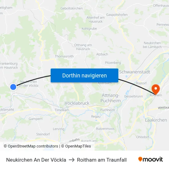 Neukirchen An Der Vöckla to Roitham am Traunfall map