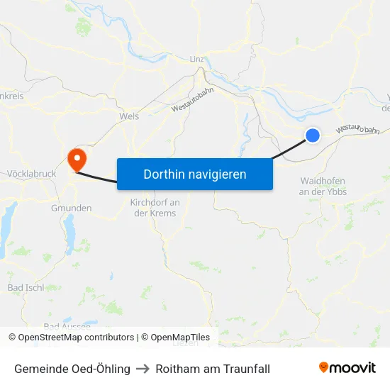 Gemeinde Oed-Öhling to Roitham am Traunfall map