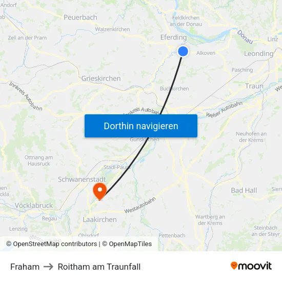Fraham to Roitham am Traunfall map