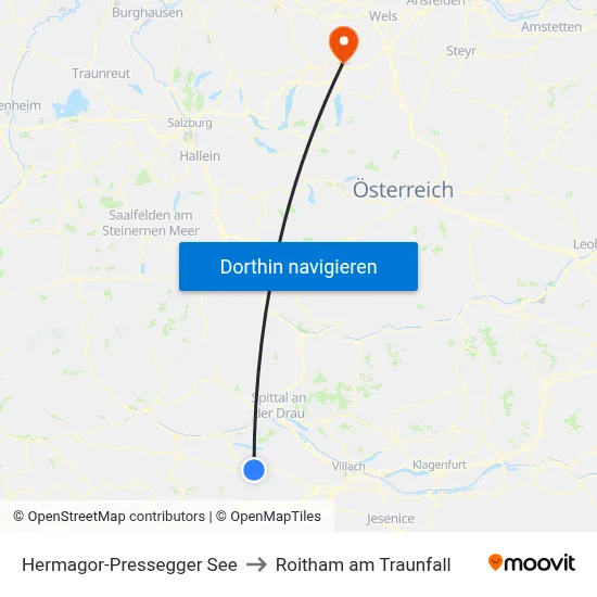 Hermagor-Pressegger See to Roitham am Traunfall map