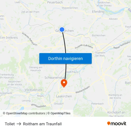 Tollet to Roitham am Traunfall map