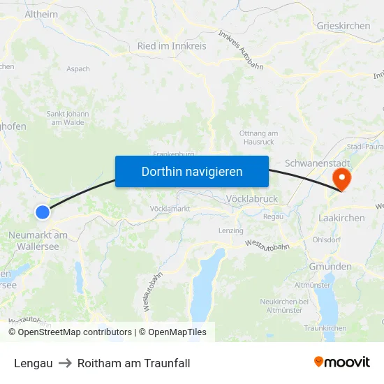 Lengau to Roitham am Traunfall map