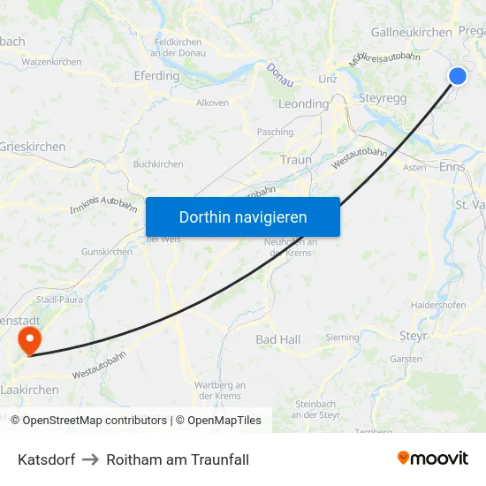 Katsdorf to Roitham am Traunfall map