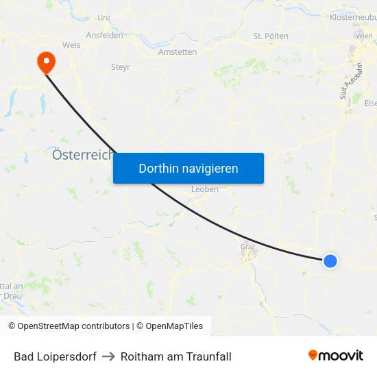 Bad Loipersdorf to Roitham am Traunfall map
