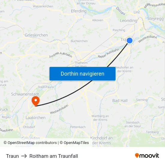 Traun to Roitham am Traunfall map