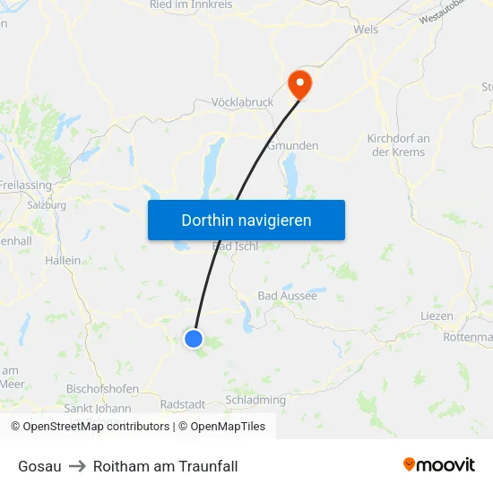 Gosau to Roitham am Traunfall map