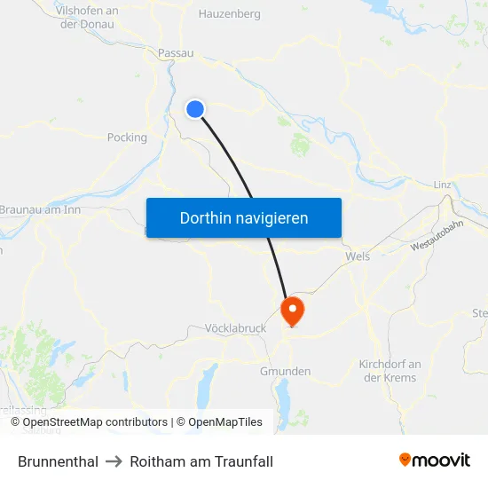 Brunnenthal to Roitham am Traunfall map