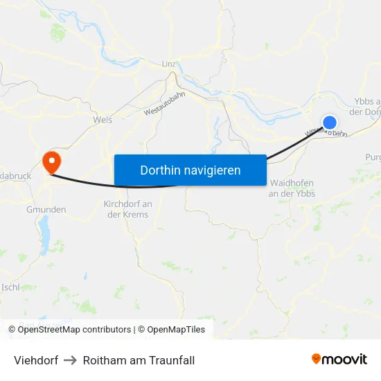 Viehdorf to Roitham am Traunfall map