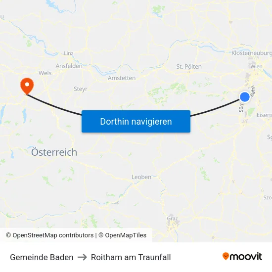 Gemeinde Baden to Roitham am Traunfall map