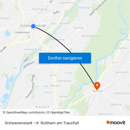 Schwanenstadt to Roitham am Traunfall map
